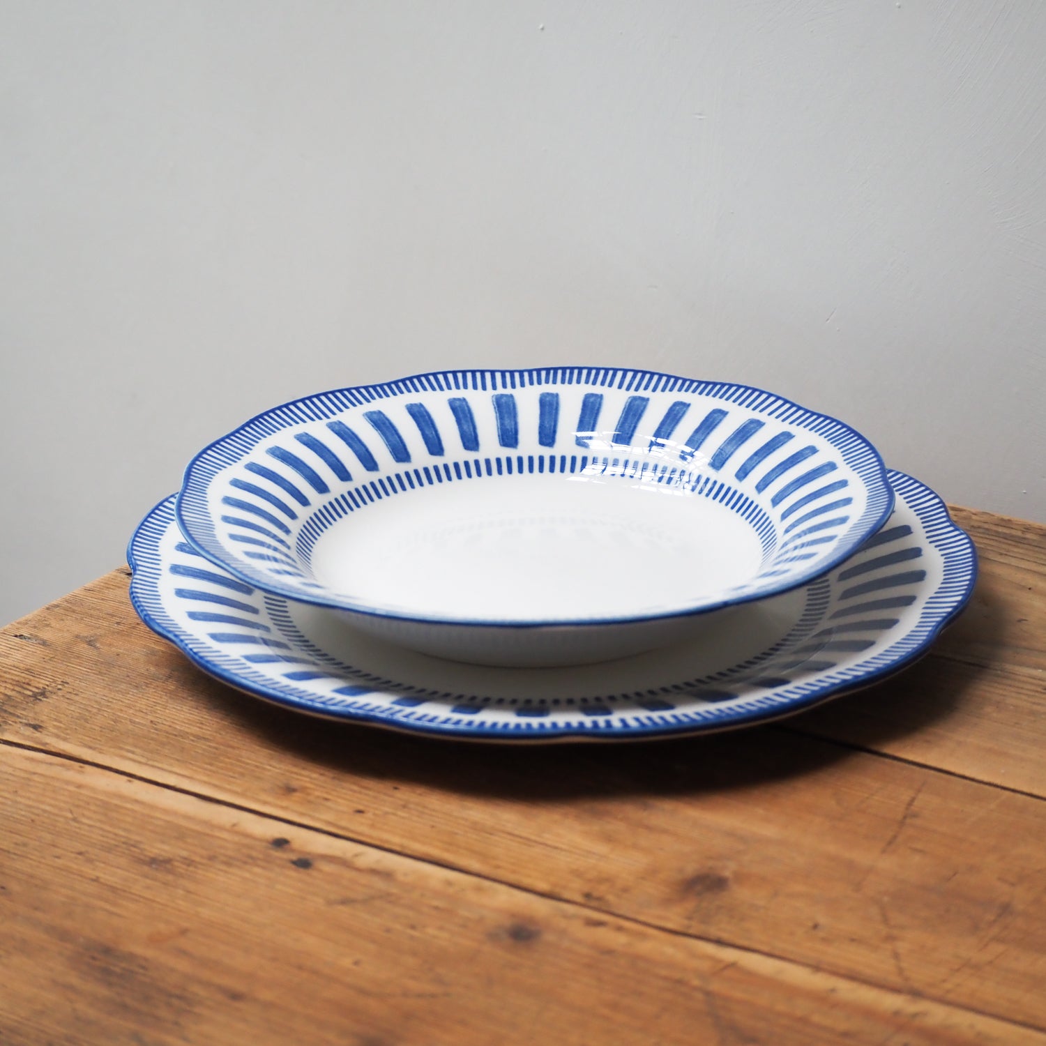 French Porcelain Scalloped Dinner Plate /Blue