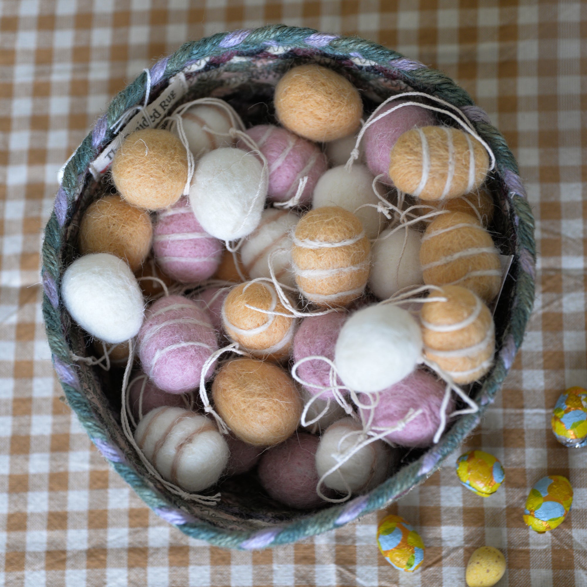 Bag of Eight Felt Hanging Easter Eggs / Pink