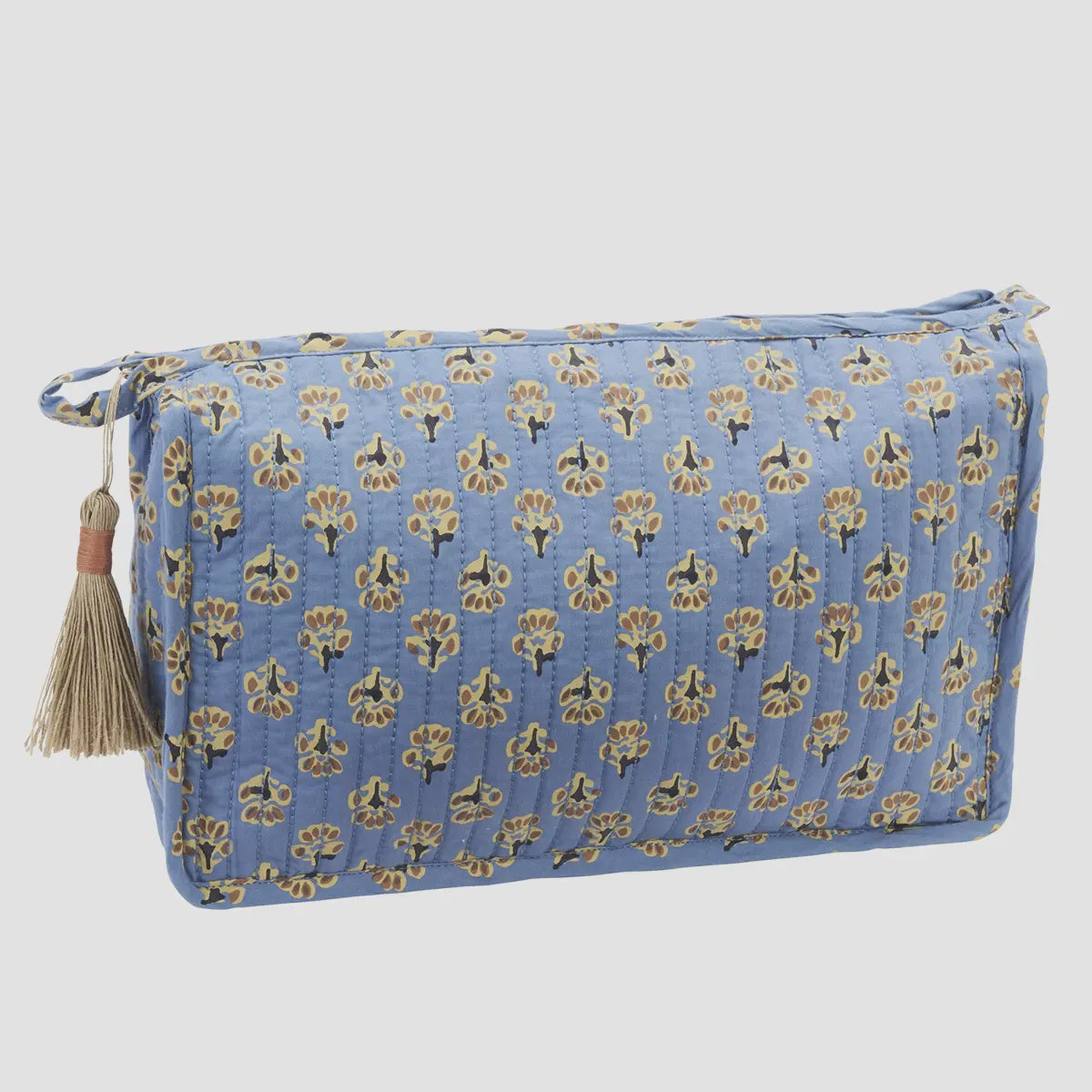 Blue Floral Quilted Wash Bag