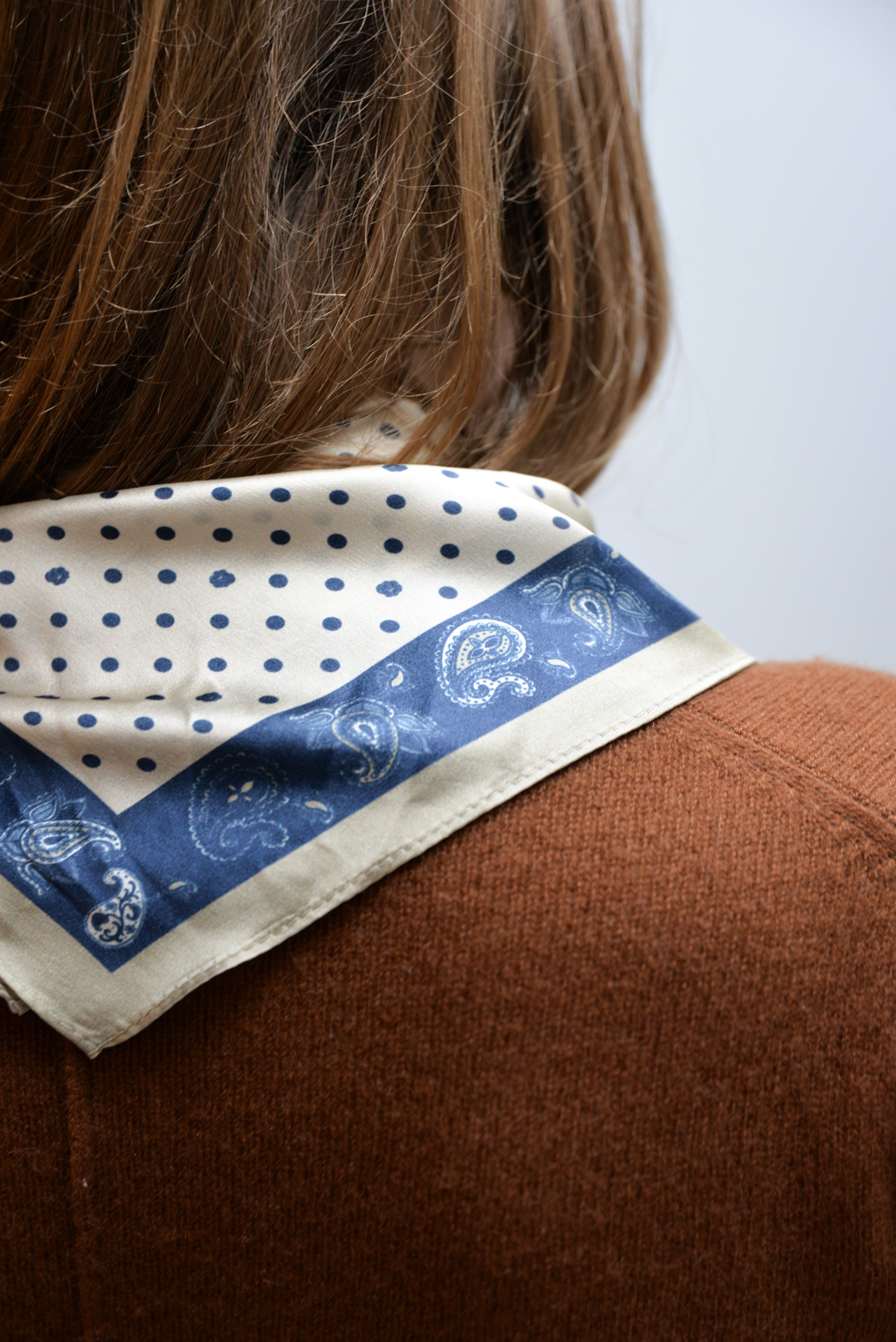 Silk Neck Scarf / Navy Polka Dot