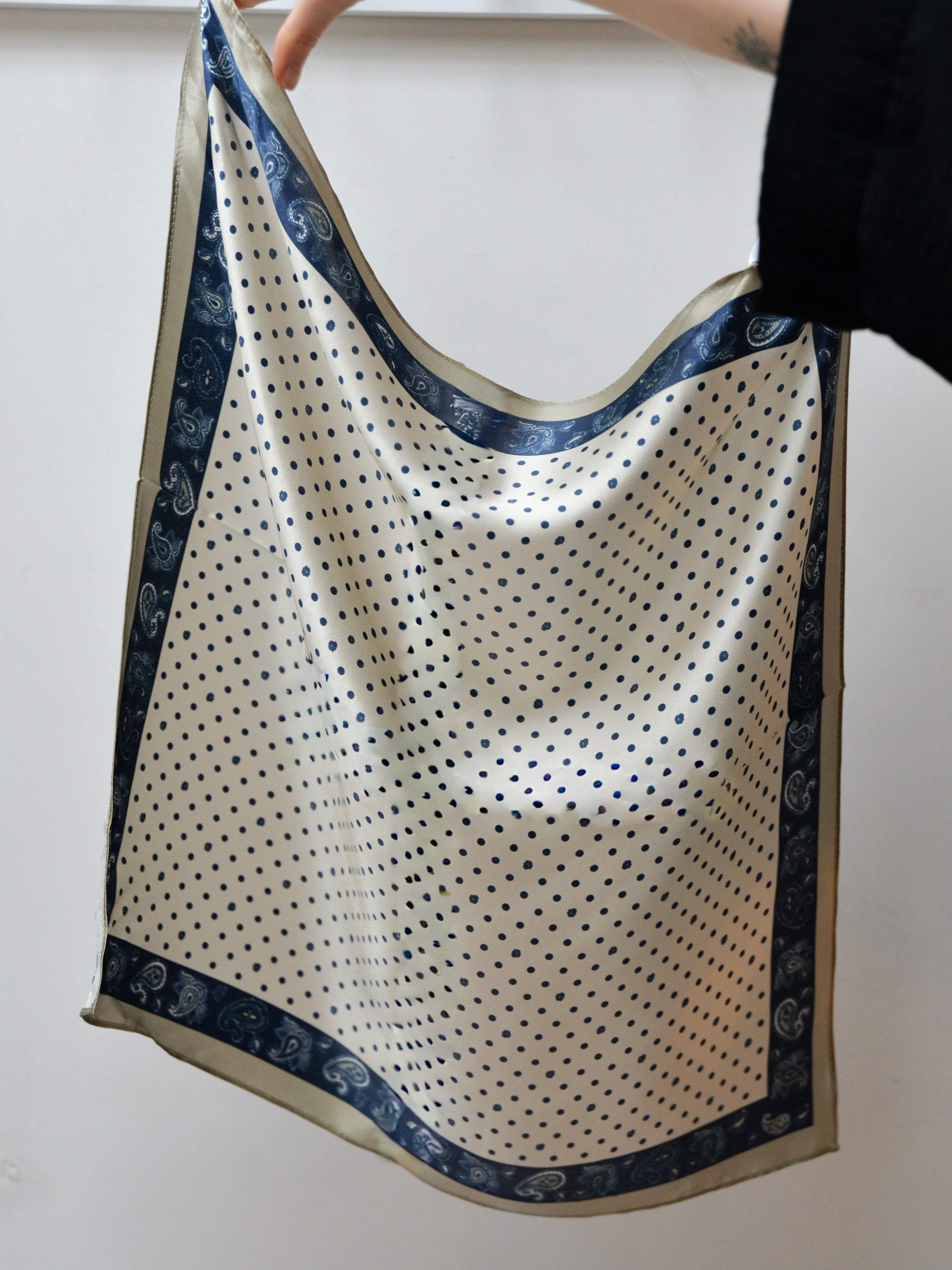 Silk Neck Scarf / Navy Polka Dot
