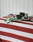 Wide Striped Tablecloth / Merlot and Pink Hue