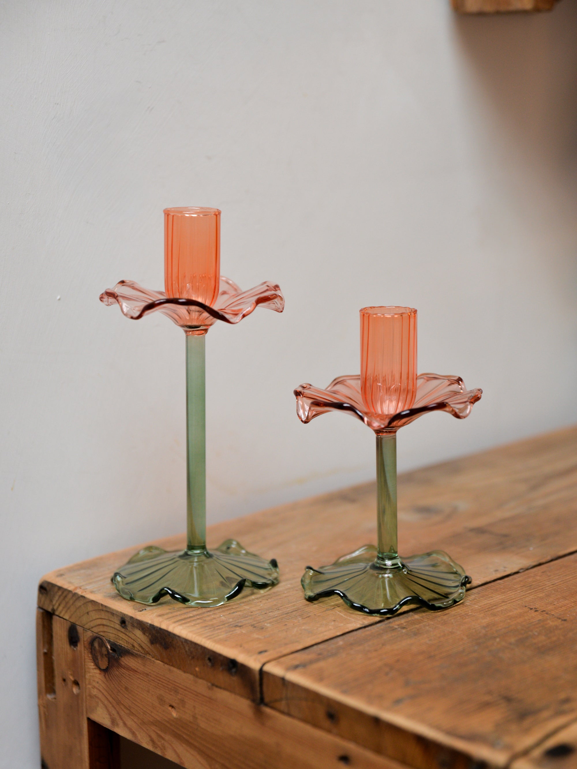 Glass Flower Candle Holder / Tall